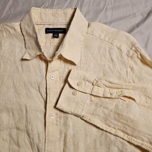 BANANA REPUBLIC Mens L 16-16.5 Linen Shirt Yellow Long Sleeve Casual Resort
